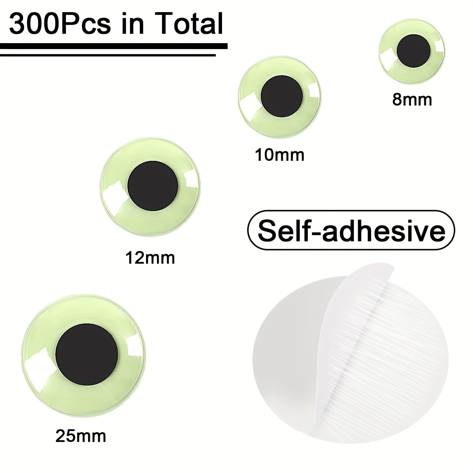 100PCS 12mm Self Adhesive Dragon Animal Eye Googly Wiggle Eyes for