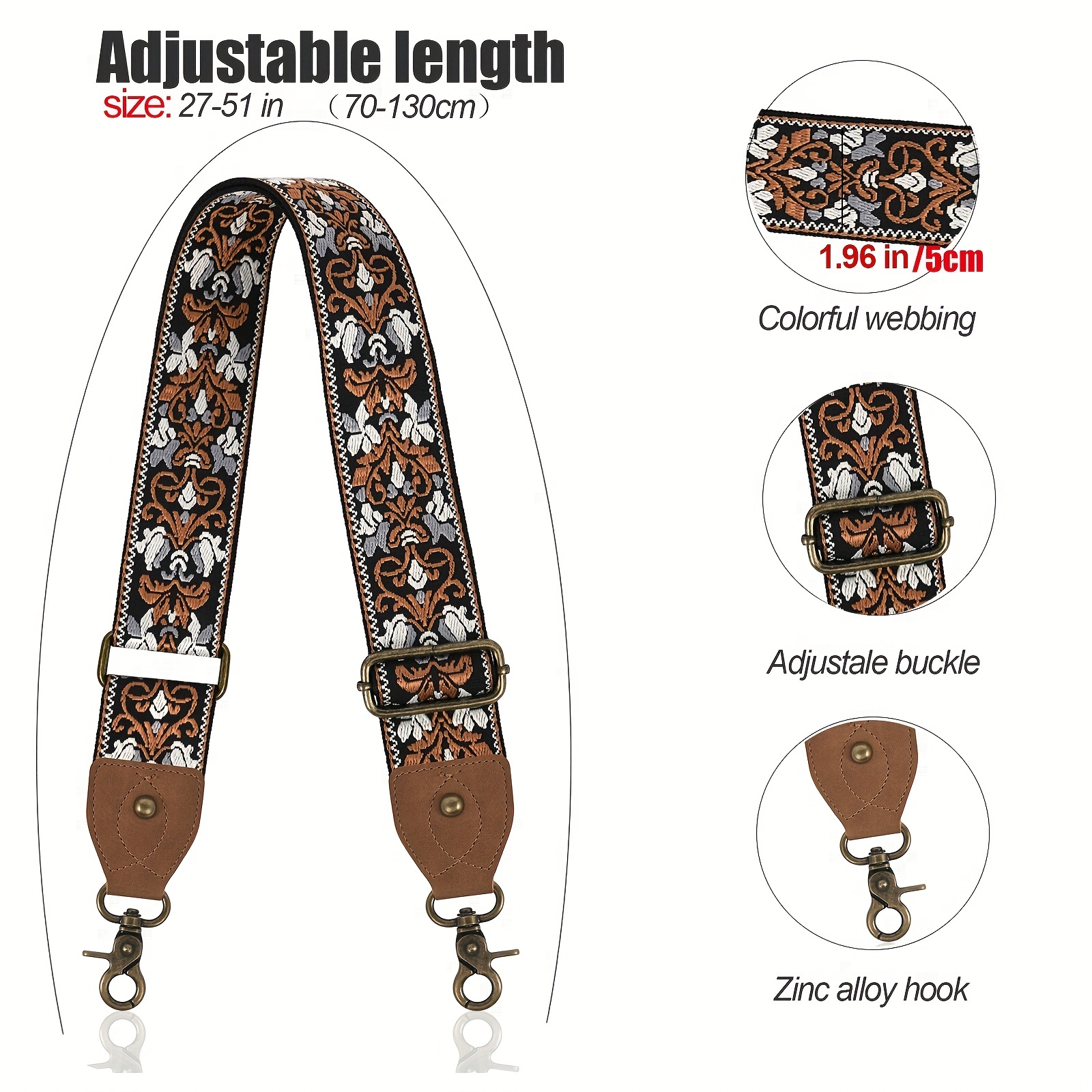 Ethnic Embroidery Wide Purse Straps For Women Replacement Shoulder Bag Strap
