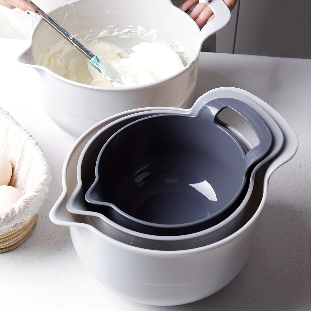 Mixing Bowls - 4 Piece Nesting Plastic Mixing Bowl Set with Pour