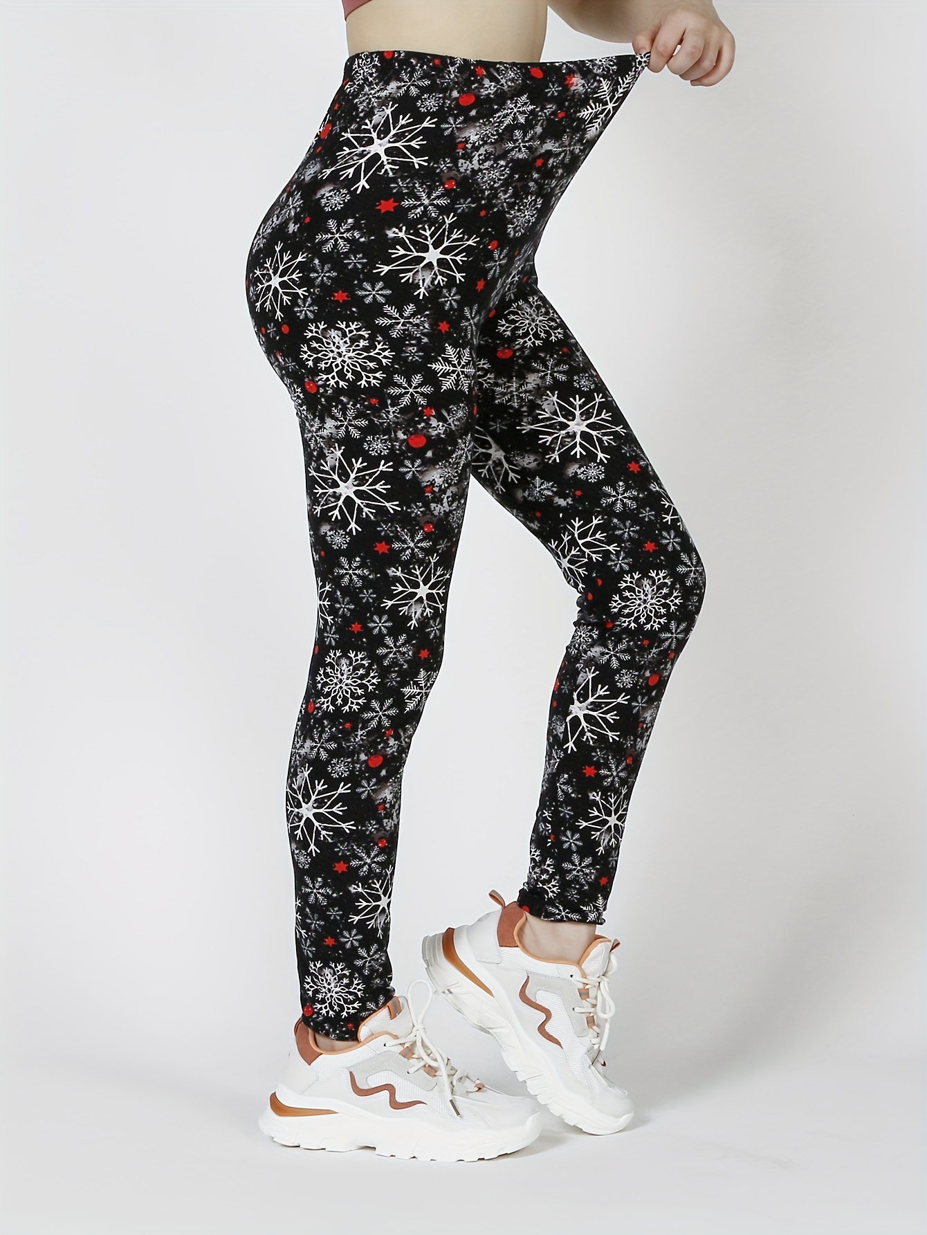 christmas snowflake print skinny leggings casual every day stretchy leggings womens clothing black 2