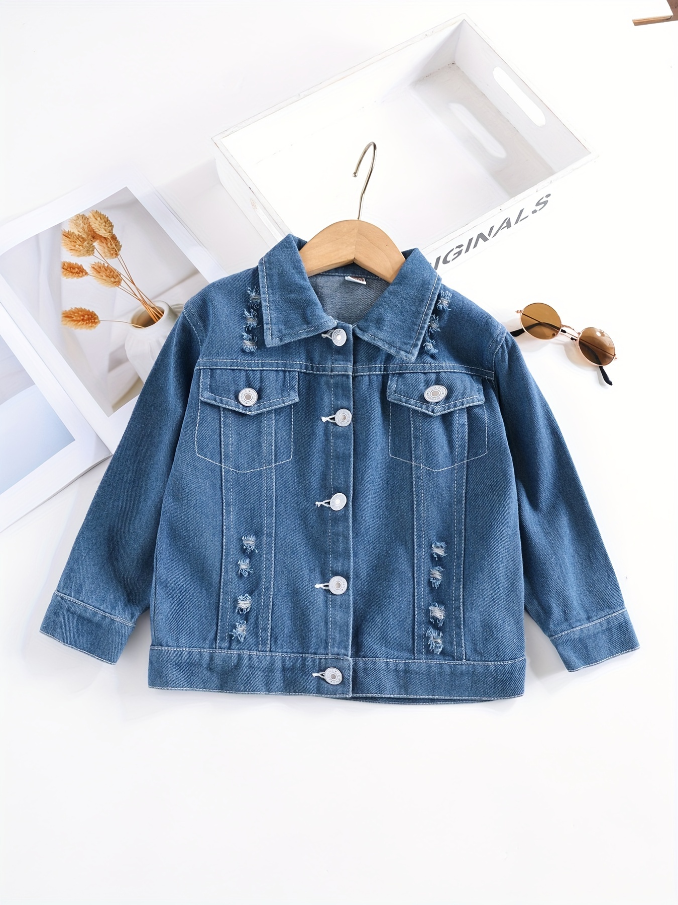 Boys Flower Skull Print Denim Jacket Cartoon Graphic Jacket Long