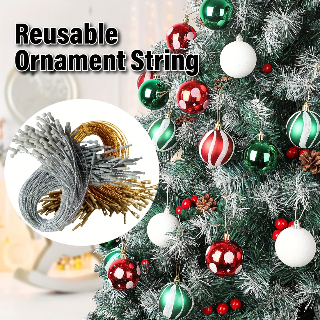 PureGuard Christmas Ornament String Hangers, 200 Pcs Christmas Tree  Ornament String Hooks Precut Ornament Ribbon Hangers Locking Ropes for  Halloween