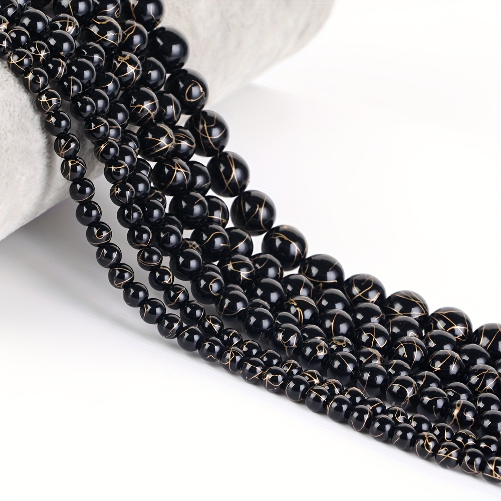 Black Golden Wire Agate Stone Beads Round Loose Beads For - Temu
