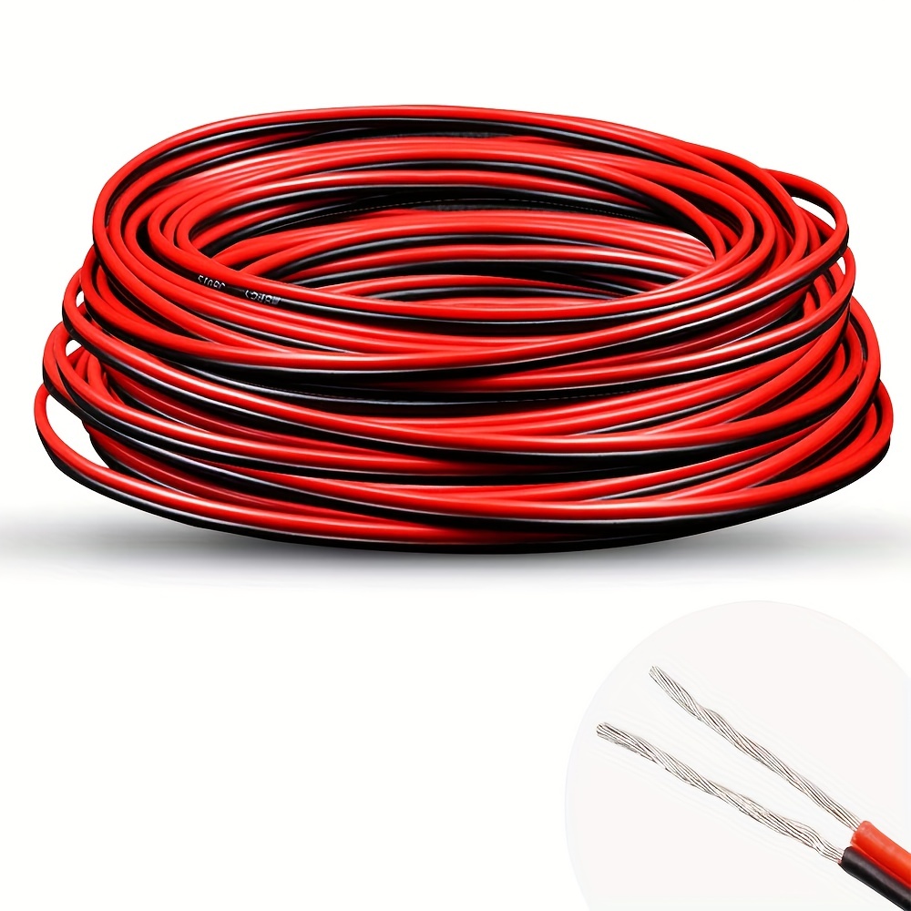 Cable eléctrico de 12 AWG 100 pies, 2 conductores, conexión de cable rojo y  negro, tiras de iluminación LED, cable de extensión de alambre flexible