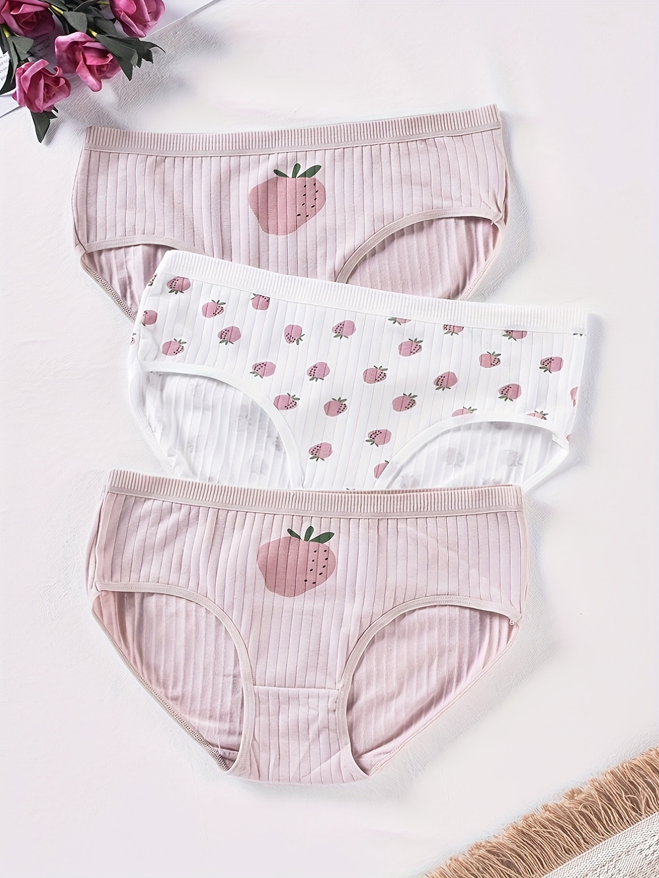 Strawberry Print Briefs Comfy Cute Stretchy Intimates - Temu Canada