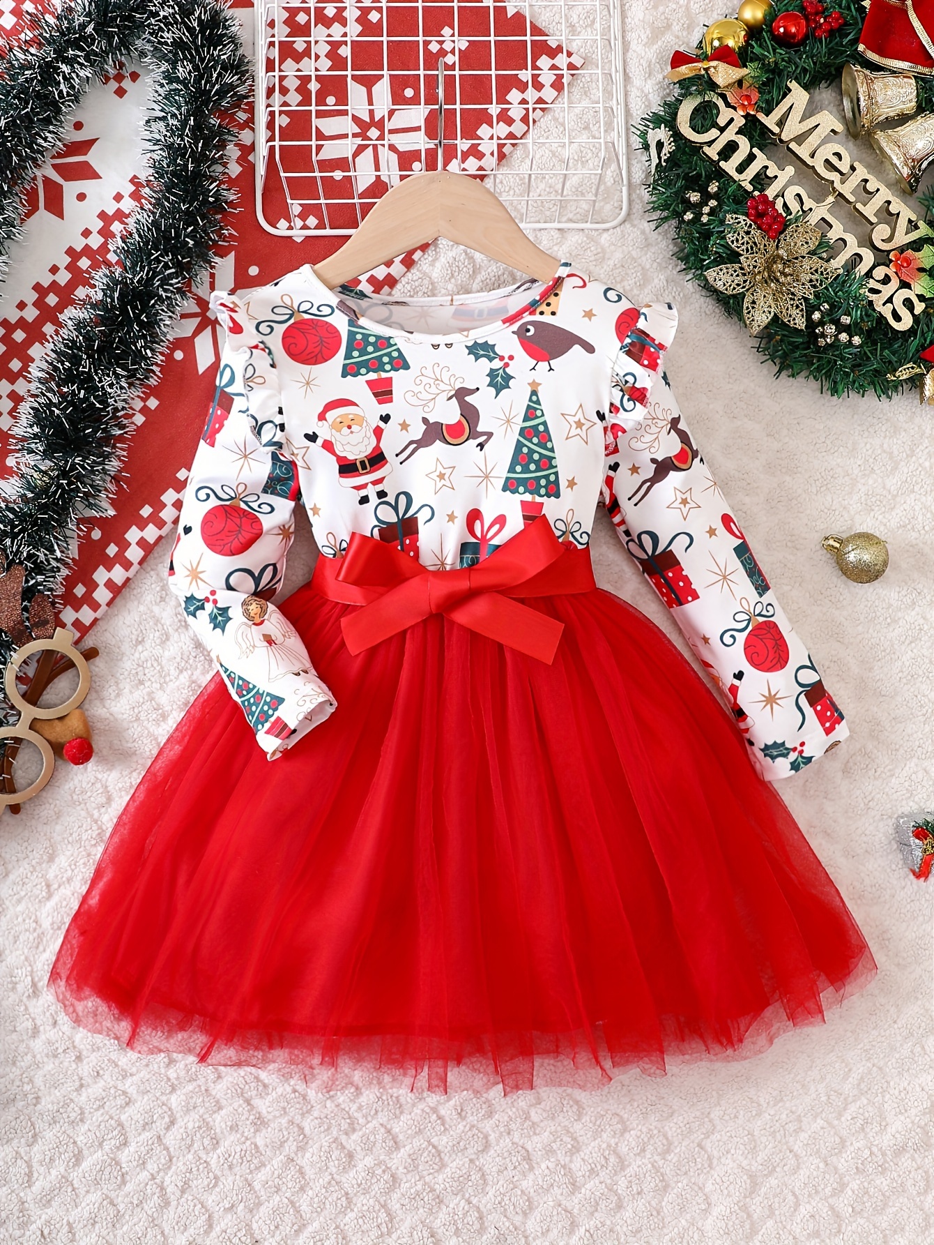 Robe tutu de renne de Noël pour filles, robe de princesse en tulle, robes  de soirée