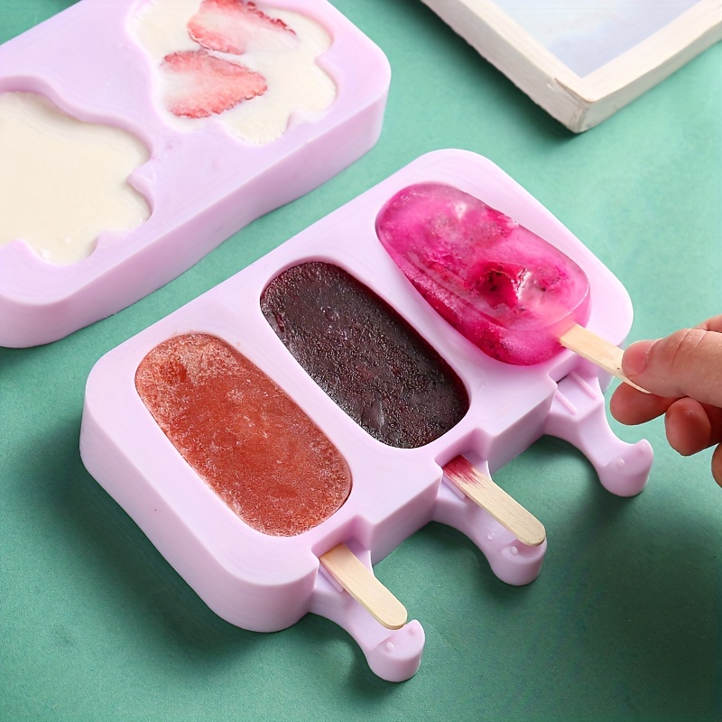 1pc 3-cavity Rabbit Ice Cream Mold (with 50 Sticks), Popsicle Molds With  Lid And Freezing Box, Ice Lolly Maker