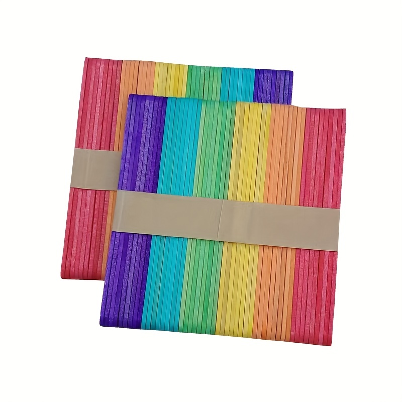 100 palitos de madera para manualidades de bricolaje, palitos de helado de  color arcoíris, fósforos para bricolaje, creación de manualidades