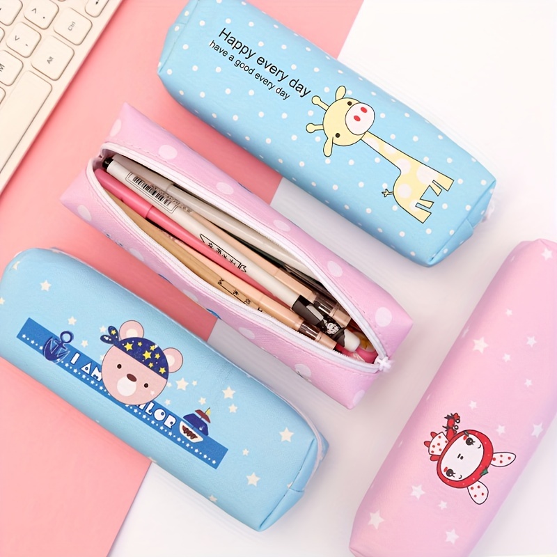 1 Piece Kawaii Pencil Case Korean Fashion Lovely Cartoon Animal Pencil  Pouch Pink Color Series Stationery Storage Bag Student