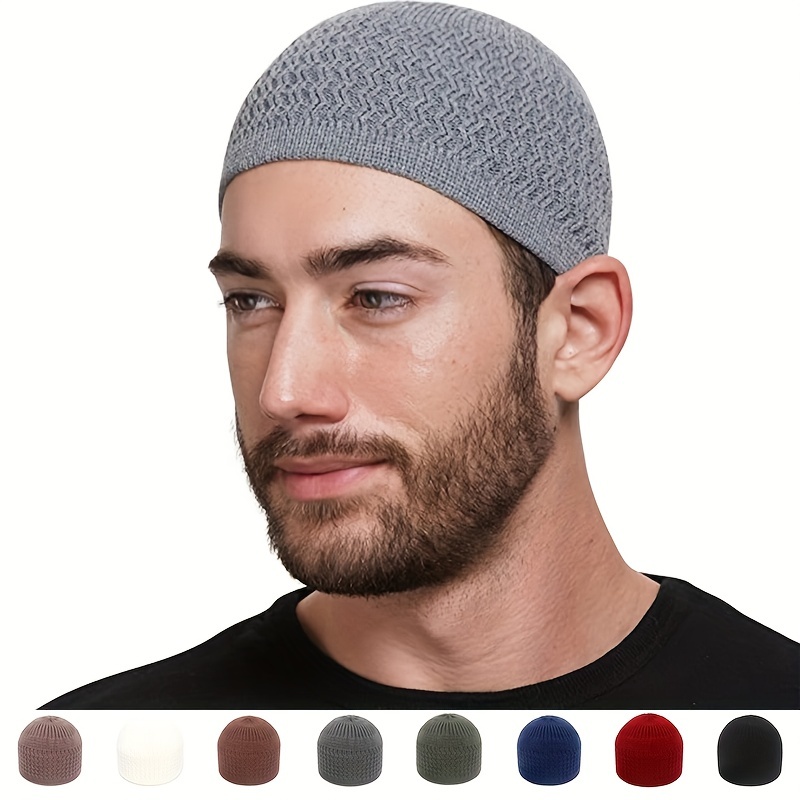 Kufi Hats For Men Knit Kufi Breathable Stretchy Skull Helmet Beanie Hat For Men Women Muslim in Cool Designs