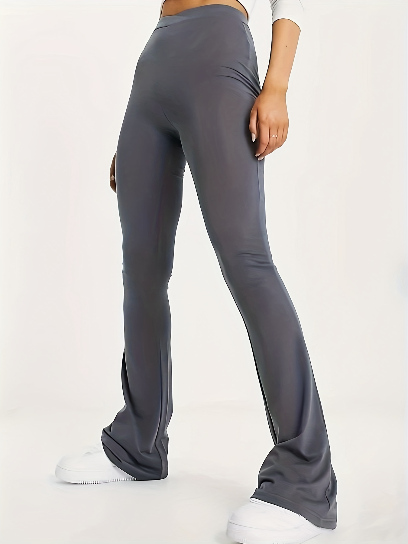 Solid Slim Flare Leg Pants Casual High Waist Versatile Pants