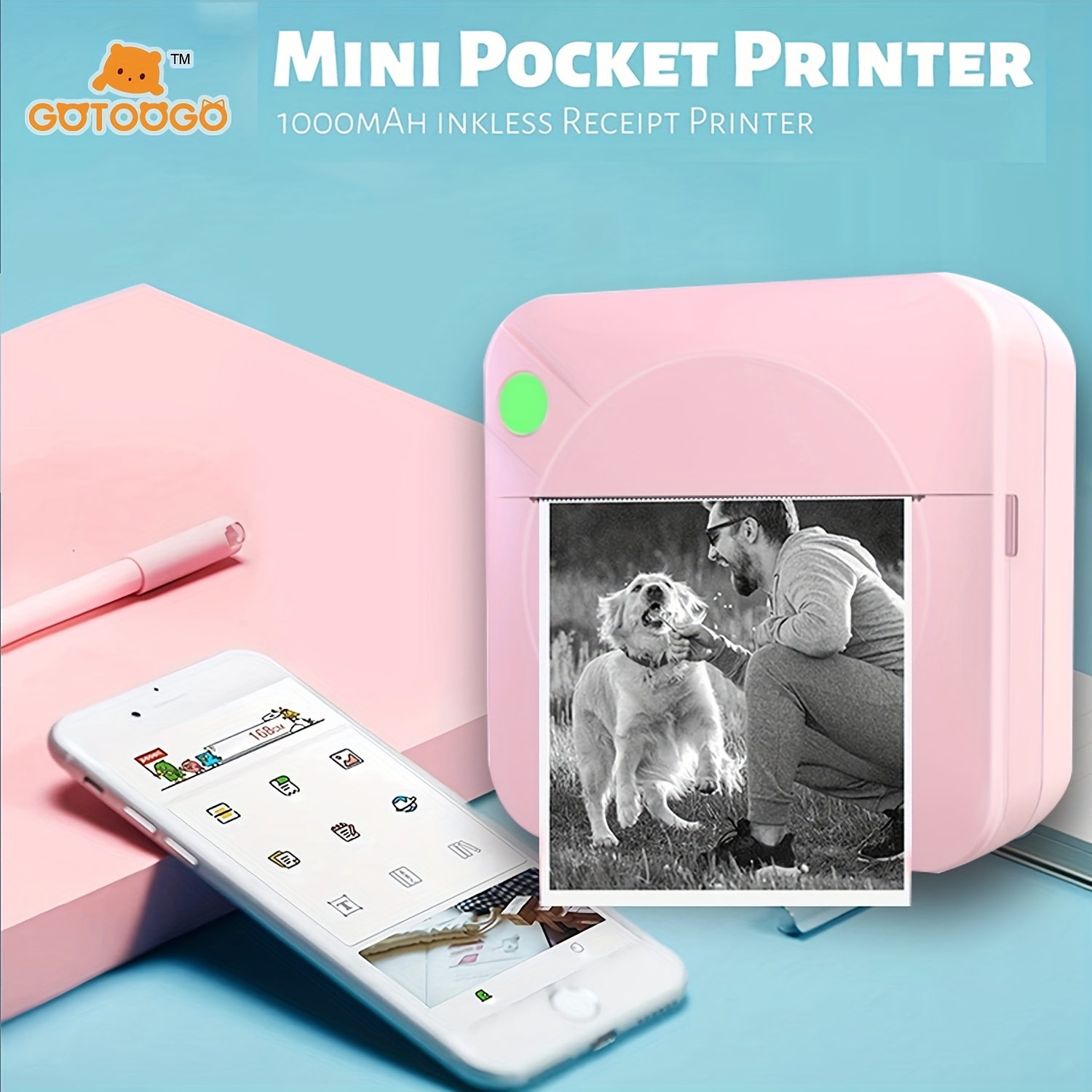 Mini imprimante Photo pour iPhone/Android, 1000 mAh, imprimante Photo  Thermique Portable avec 5 Rouleaux d'autocollants et 5 Rouleaux de Papier  Thermique : : Fournitures de bureau