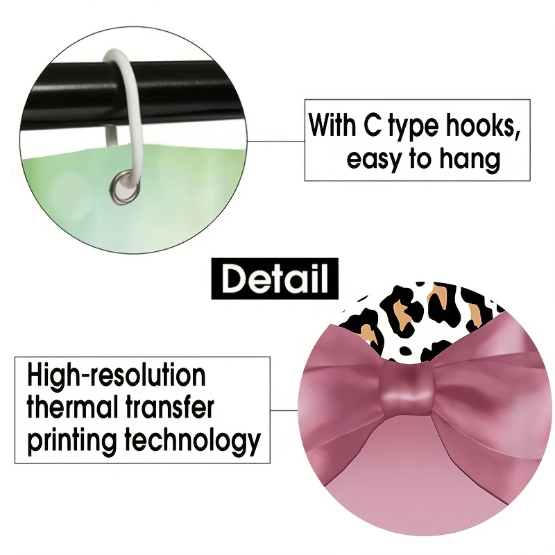 Leopard Bow Shower Curtain Set with Non Slip Bathroom Rug