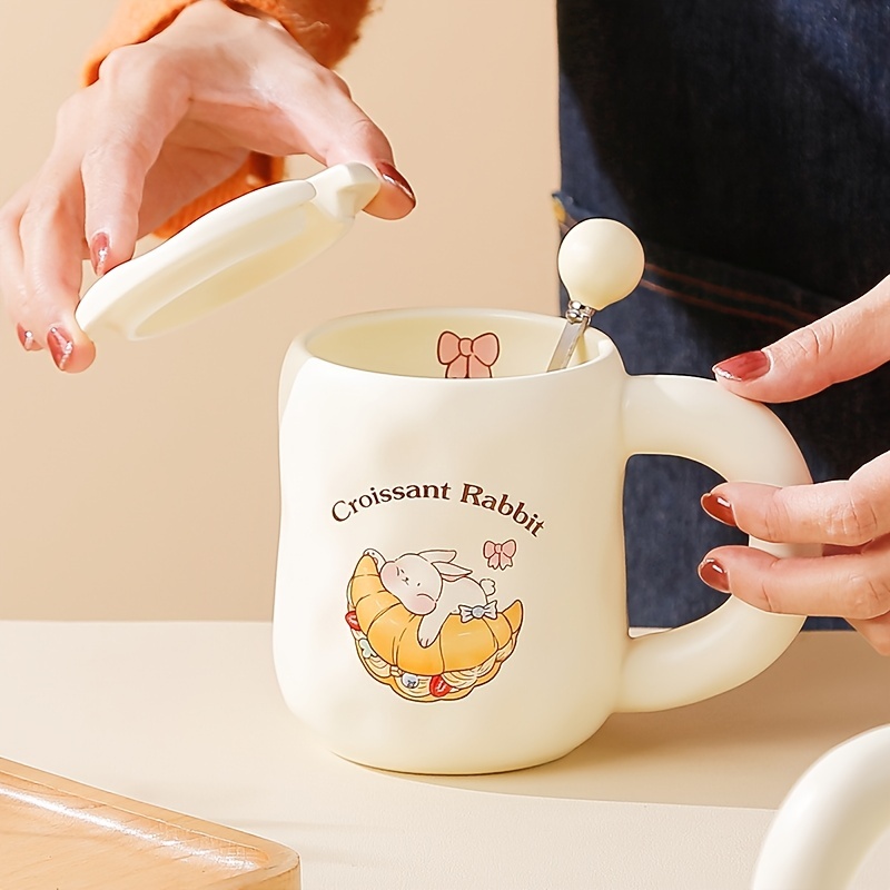 Kawaii Donut Bunny Ceramic Mug With Lid + Spoon