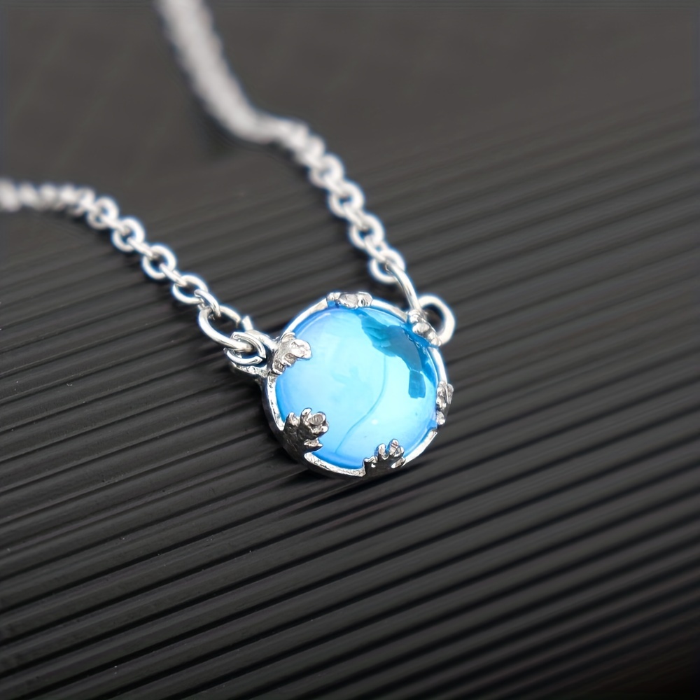 Blue Gradient Round Moonstone Pendant Necklace For Women - Temu