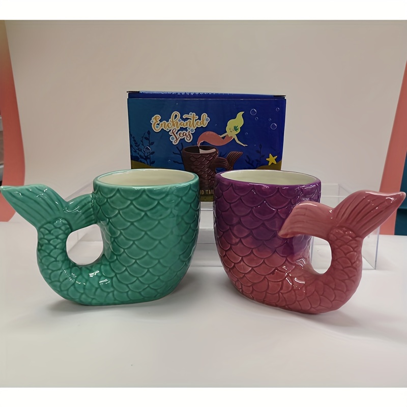 Mermaid Coffee Mug With Fish Tail Handle Ceramic Coffee Cups - Temu