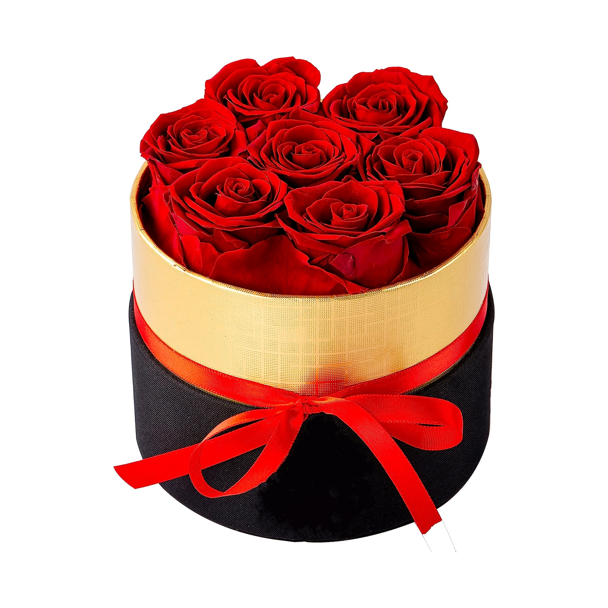 Petite Round Black Hat Box with Single Red Everlasting Preserved Rose | The Only Roses