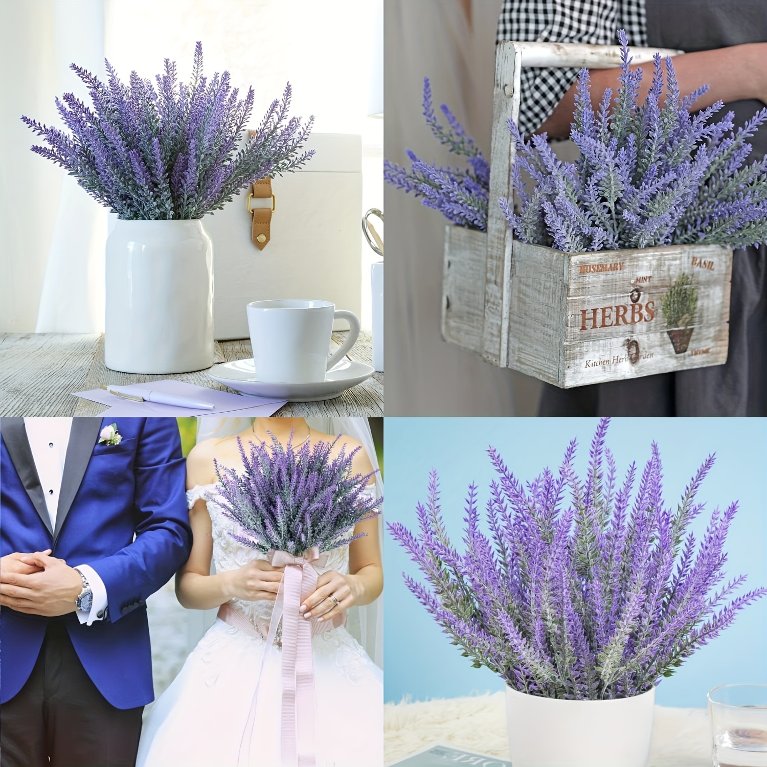 6 Sträuße Künstlicher Austria Garten Beflockter Künstliche Lavendel Bürodekoration (vier Topfgarten Temu Farben) Hochzeit - Blumen Blumen DIY Lila Strauß Dekoration