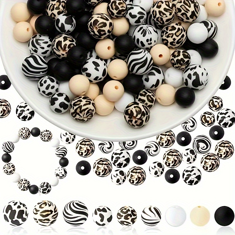 

78Pcs 12/15mm Perles En Silicone Léopard Pour La Fabrication De Bijoux DIY Bracelet De Mode Collier Boucles D'oreilles Chaîne De Sac À Clés Fournitures D'artisanat Fait Main