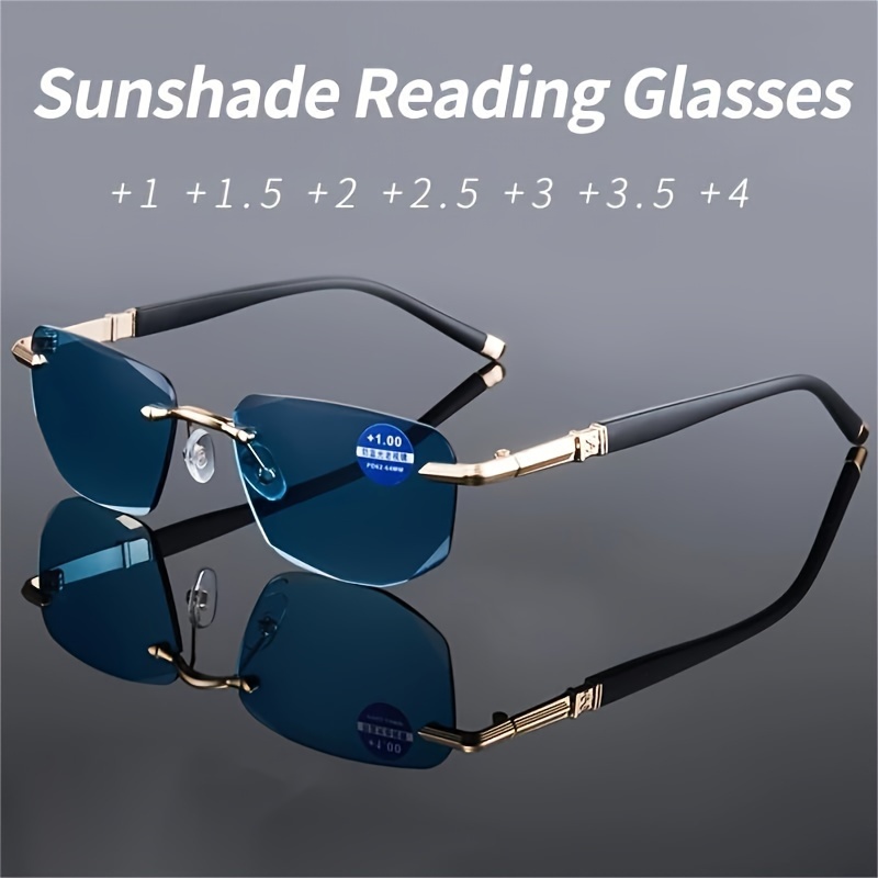 Comprar Gafas de lectura de aleación de titanio + 1,0 a +4,0 para hombres,  lentes semisin montura antiluz azul, gafas para presbicia de negocios