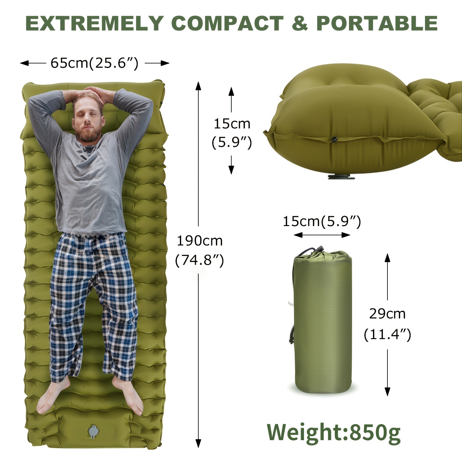 Colchoneta inflable para acampar, colchón de campamento ultra grueso de 5.6  pulgadas, colchón de aire de camping para mochileros, senderismo, viajes