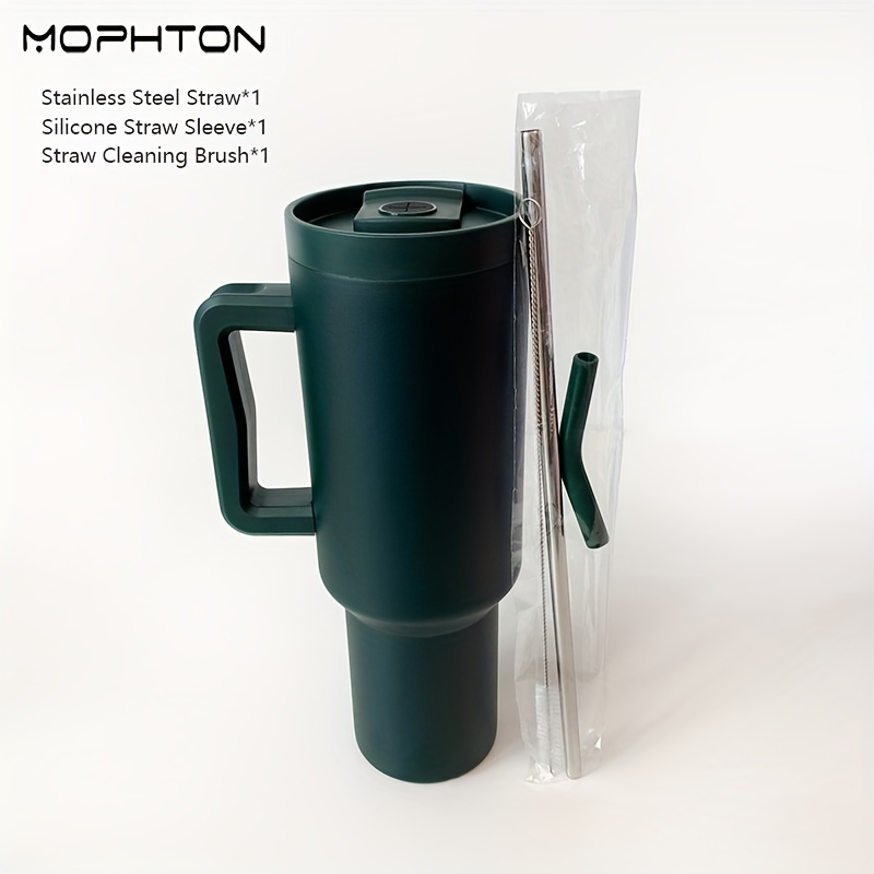 1pc Stainless Steel Vacuum Insulated Cup Sleeve With Handle And Straw,  Portable Car Cup Holder For Cold Drinks