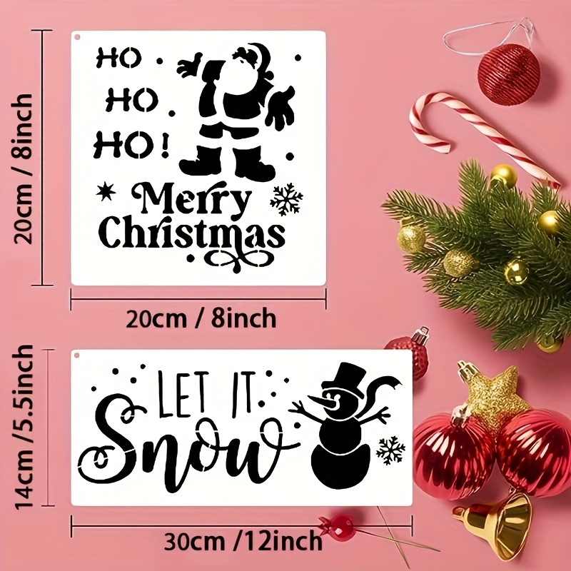  Large Christmas Stencils for Painting on Wood Reusable, 12  Inches Holiday Xmas Merry Christmas Stencils for Wood Sign Fabric Canvas  Windows DIY Crafts Home Decor (8pcs Large Joy Santa) 