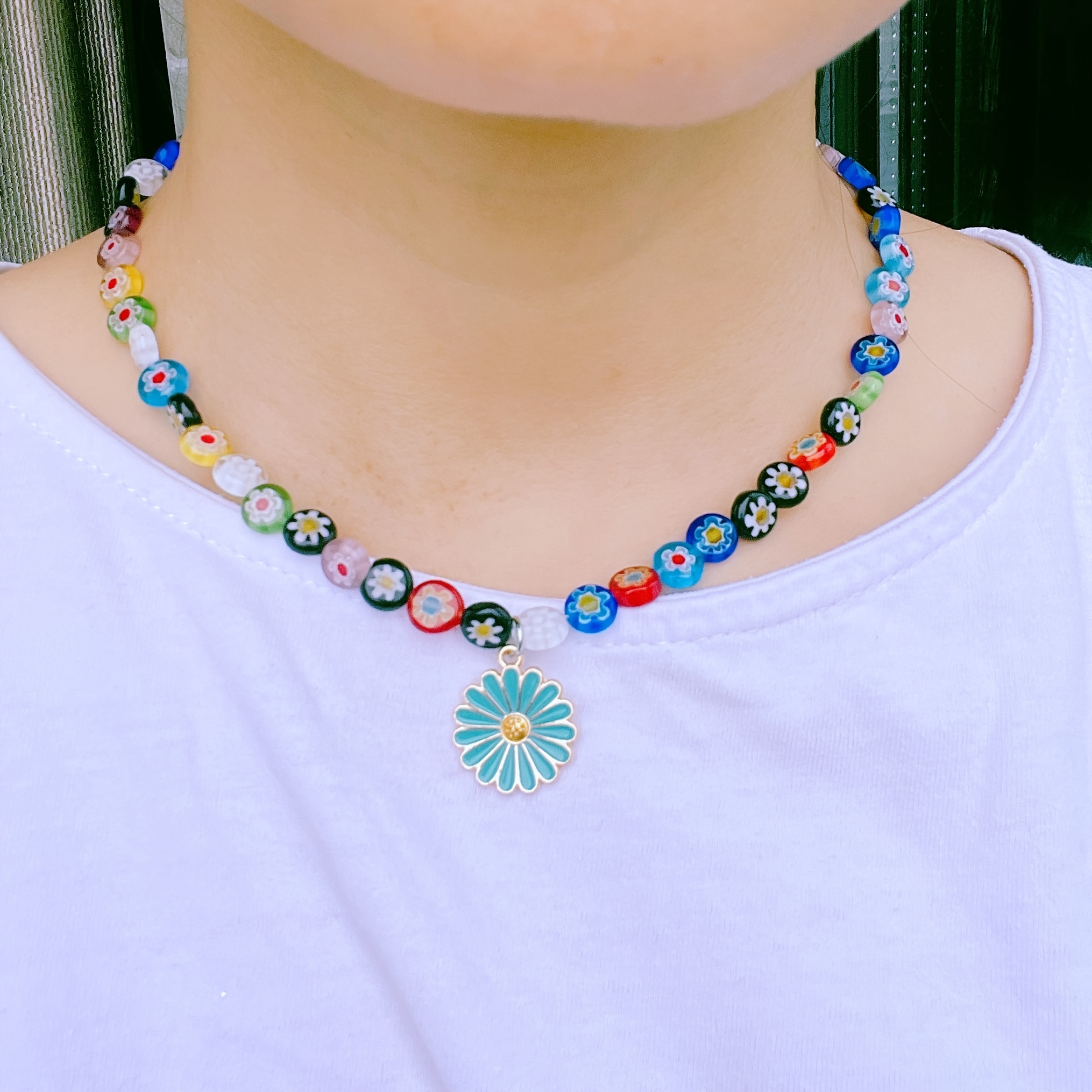 Sunflower Colorful Beads Pendant Necklace Fashion Boho Daisy