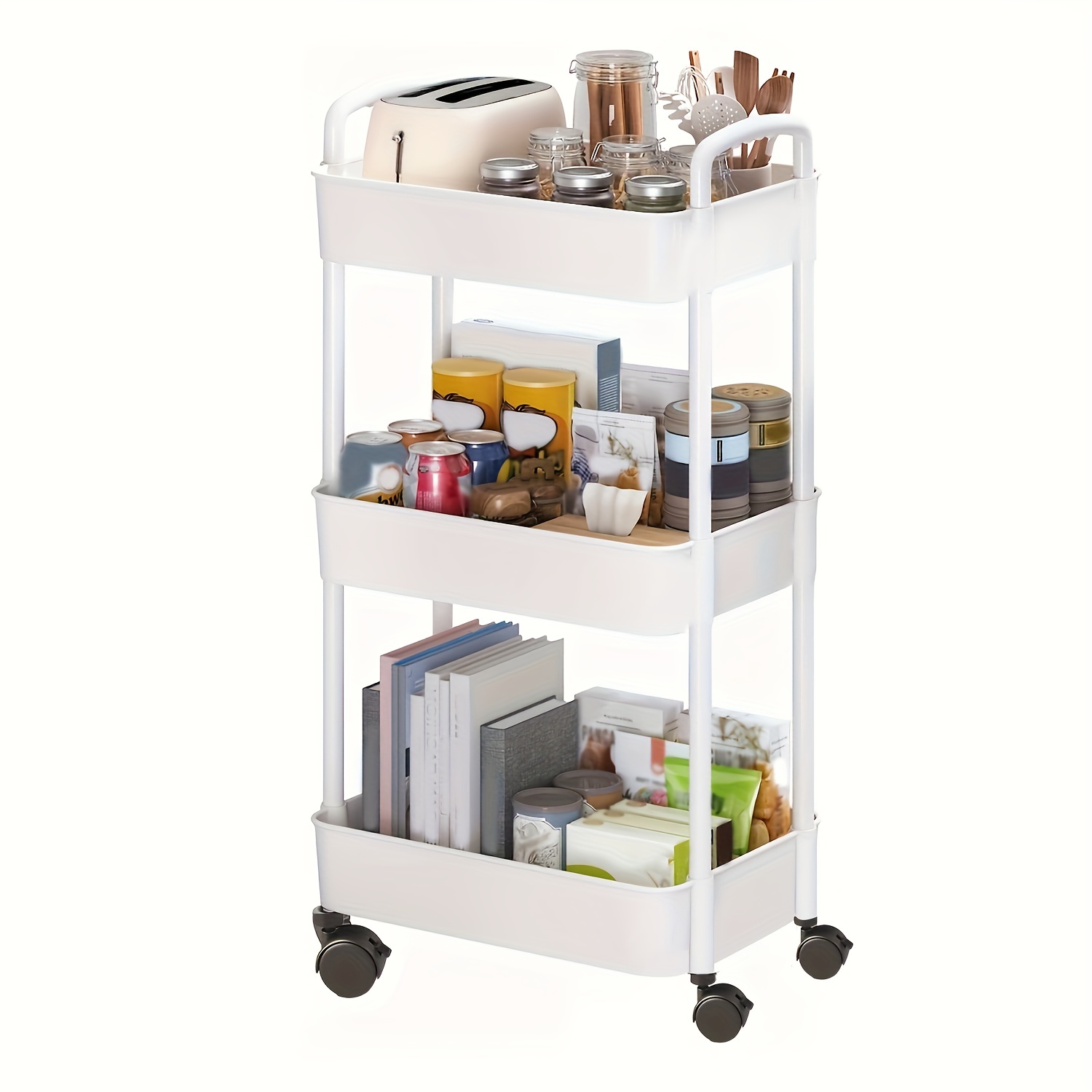 Metal Folding Storage Shelf Rolling Removable Cart Rack With - Temu