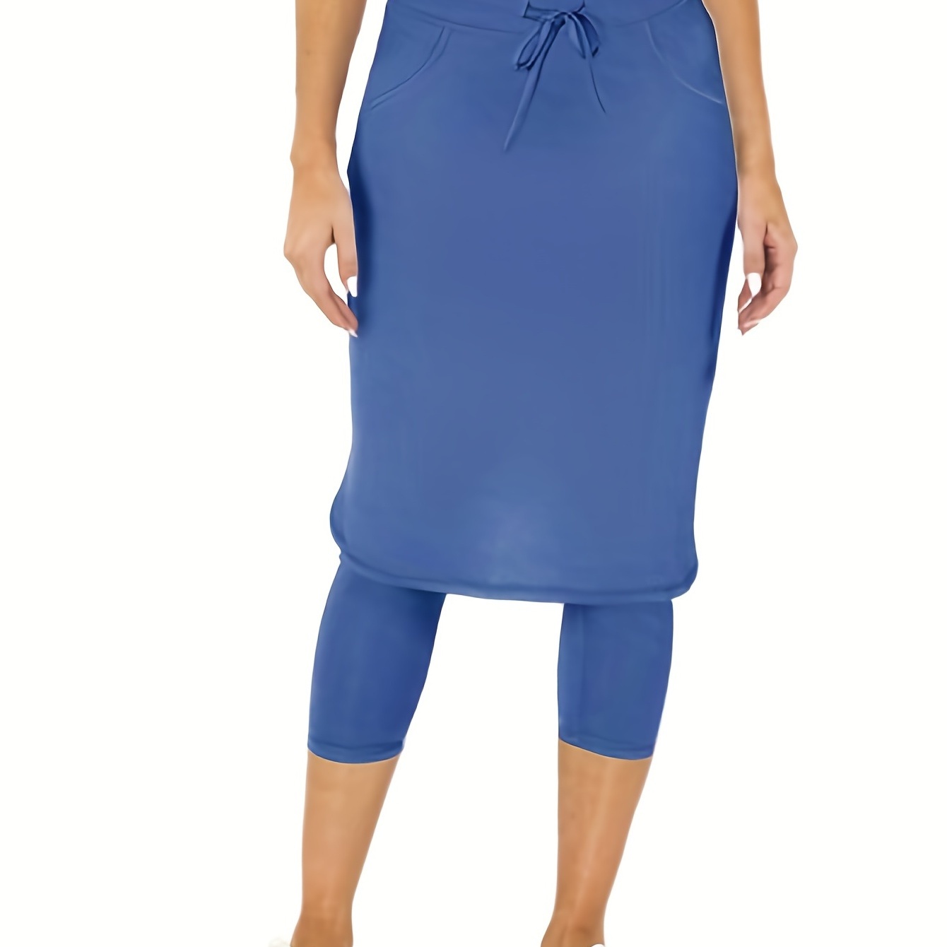 

Women's Blue 2-in-1 Tennis Skirt With Capri Pants - Fashionable Sports Skort With Slant Pockets For Hiking And Golf - Comfortable And Stylish Activewear