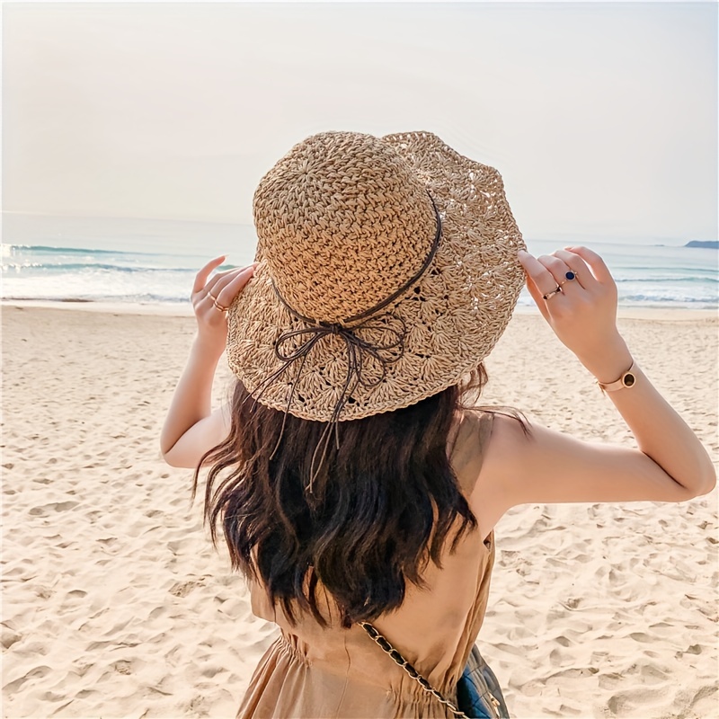 Women's Large Brim Straw Sun Hat With Uv Protection For Outdoor Vacations -  Temu