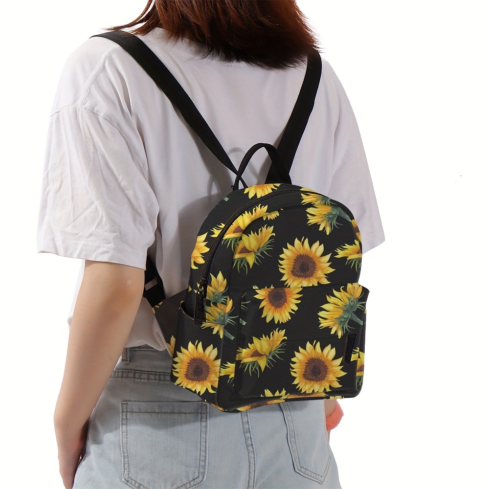 Sunflower Print Zipper Backpack Lightweight School Bag