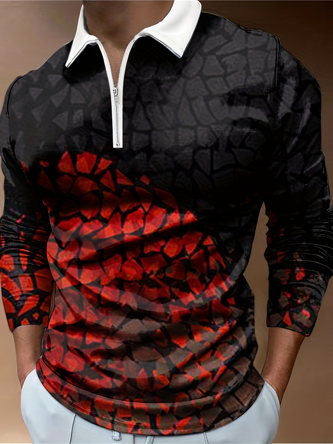 Geometric Pattern Shirt, Men's Casual V-neck Pullover Long Sleeve Rugby  Shirt For Spring Autumn, Men's Clothing - Temu
