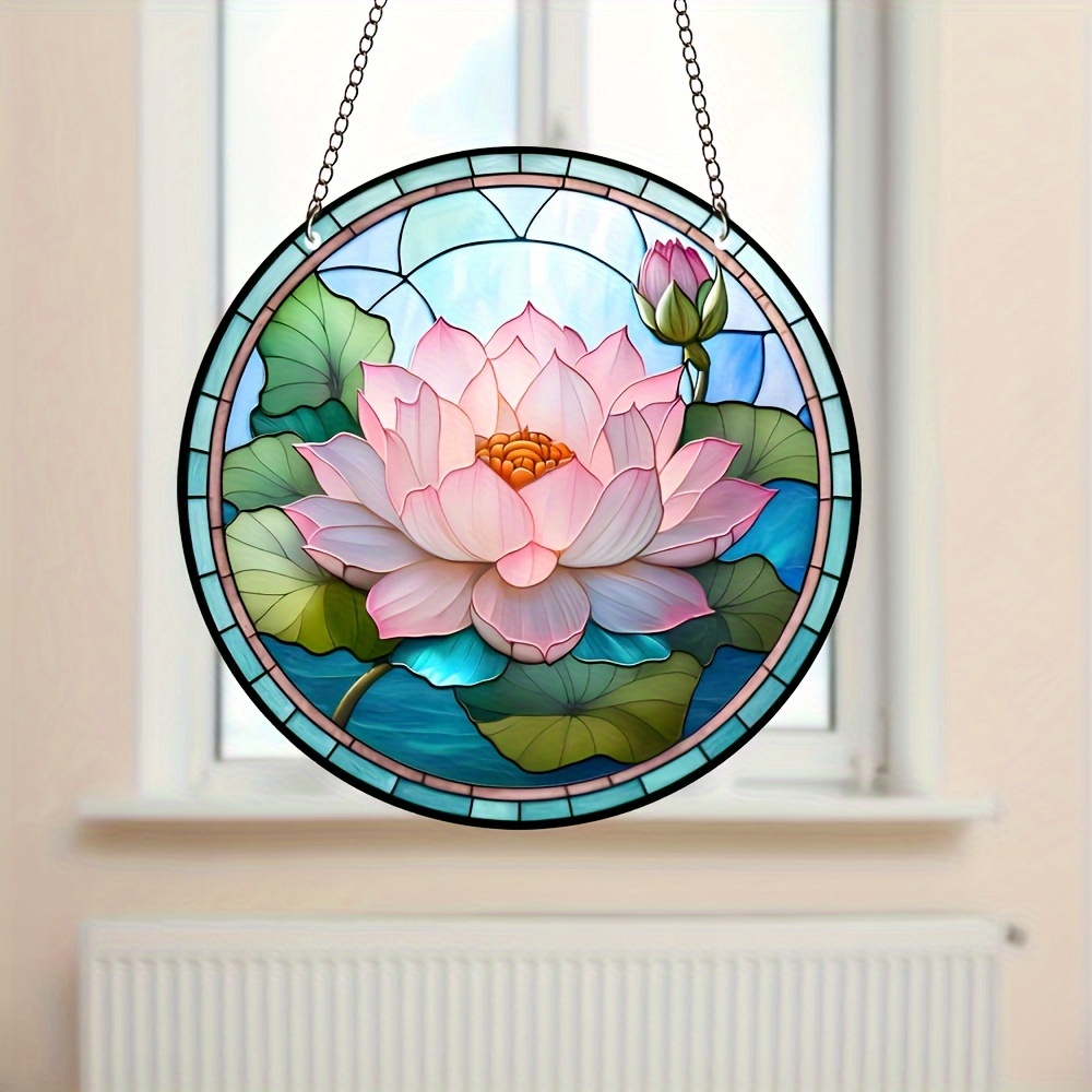 

1pc Lotus Suncatcher, Window Hanging With Metal Chain For Diy Wall Gardening Decor, Patio And Home Decor, Beach Party Decorations Accessories, Perfect Gift