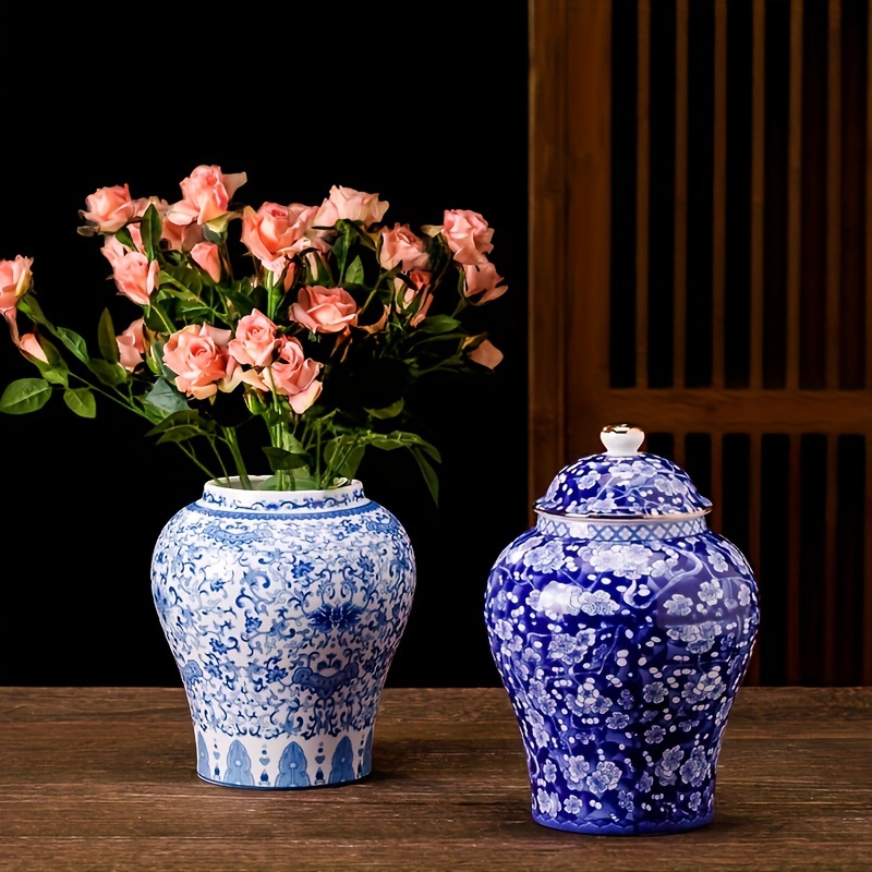 Jarrones para decoración, creatividad, jarrón dorado de cerámica de estilo  chino, moderno para el hogar, arreglo floral con cubierta, decoración de