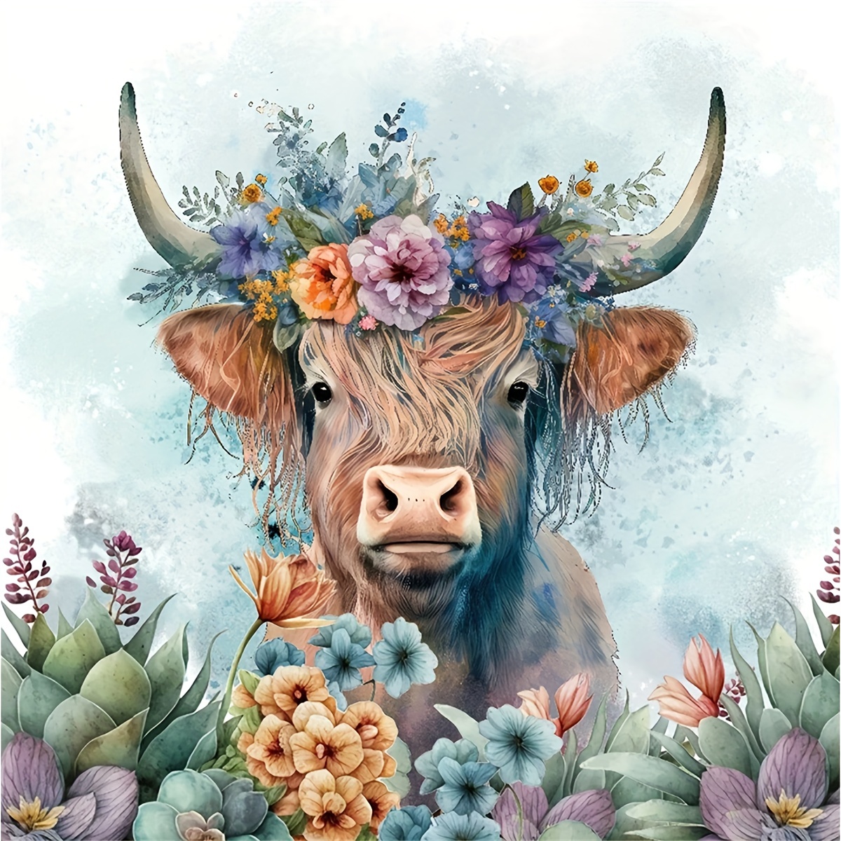 Full Diamond Diamond Painting Cow Flower Series Round - Temu Australia