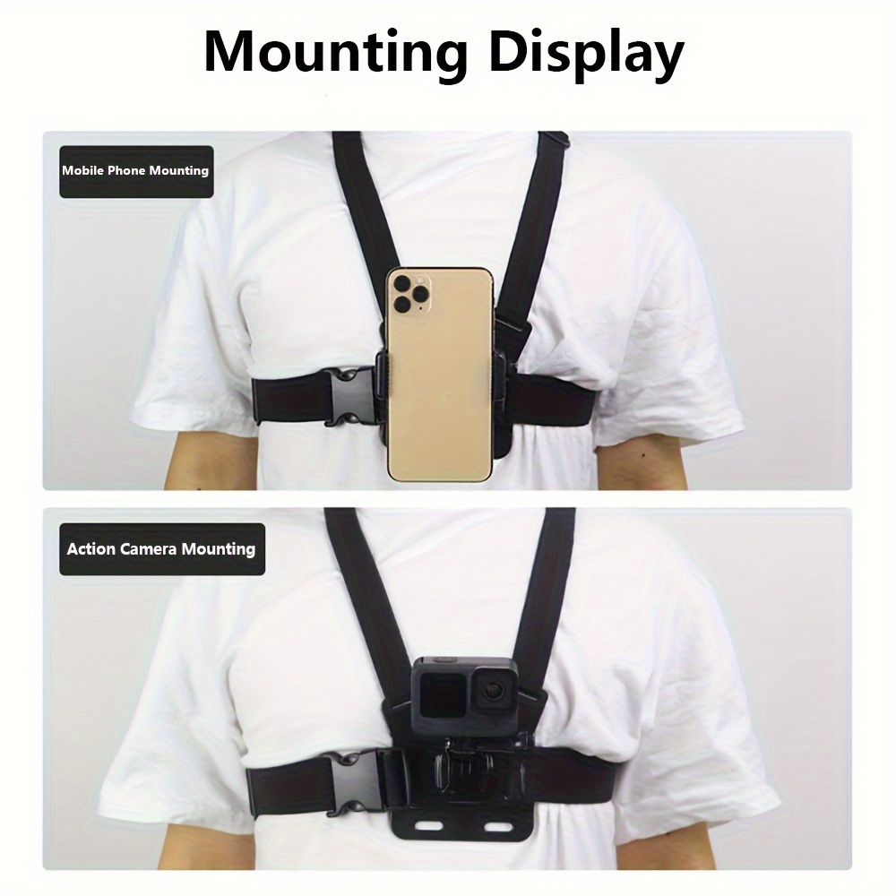 Support de harnais pour téléphone mobile, harnais pour harnais de poitrine  pour caméra GoPro et caméra d'action réglable
