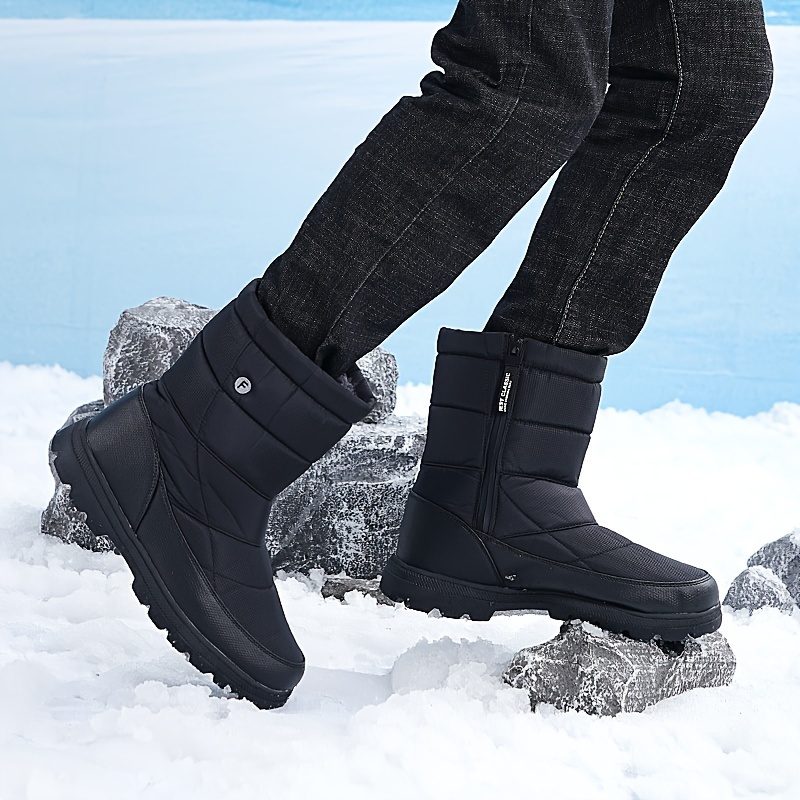 Mens Solid Snow Boots With Side Zipper Warm Fleece Cozy Non Slip Ankle Boots  Plush Comfy Outdoor Hiking Shoes Lined Trekking Shoes Winter, Check Out  Today's Deals Now