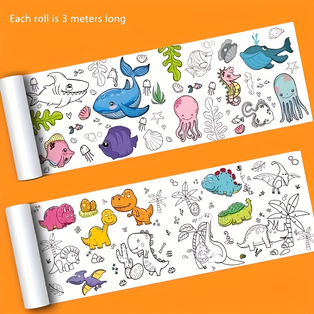 Children's Drawing Roll-Coloring Paper Roll for Kids,Drawing Paper Roll DIY Painting Drawing Color Filling Paper,118*11.8Inches Gift Kit for Boys