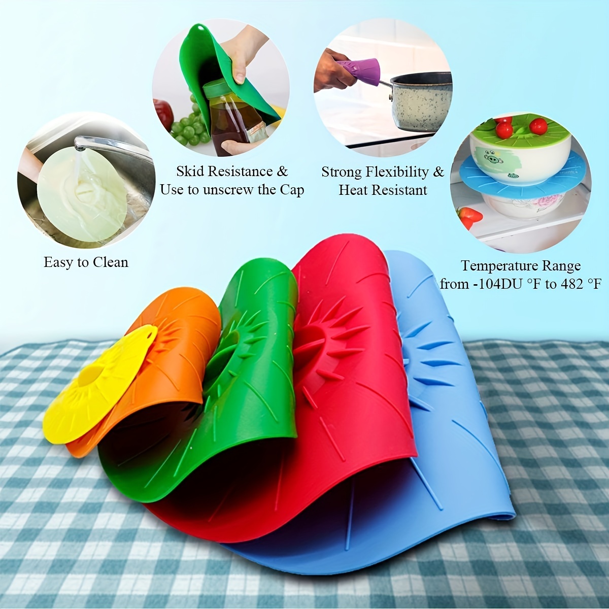 Silicone Lids, Microwave Splatter Covers, 5 Sizes Reusable Heat