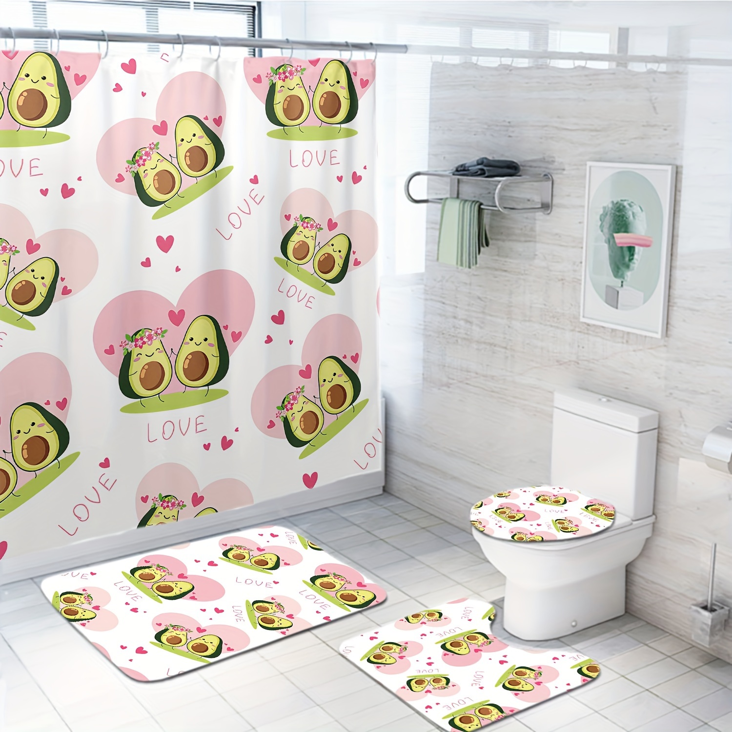 1/3/4PCS Cartoon Frog Shower Curtain Bath Rug Sets Toilet Cover