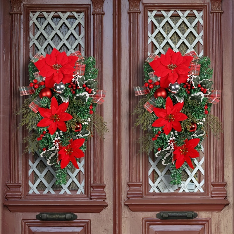 Guirlande de baies rouges de noël 35cm, décorations de noël, guirlande  suspendue pour porte, arrière-plan
