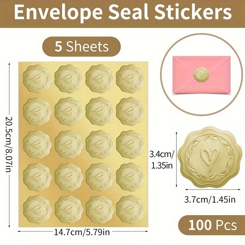  300 Pcs Embossed Envelope Seals Stickers Heart