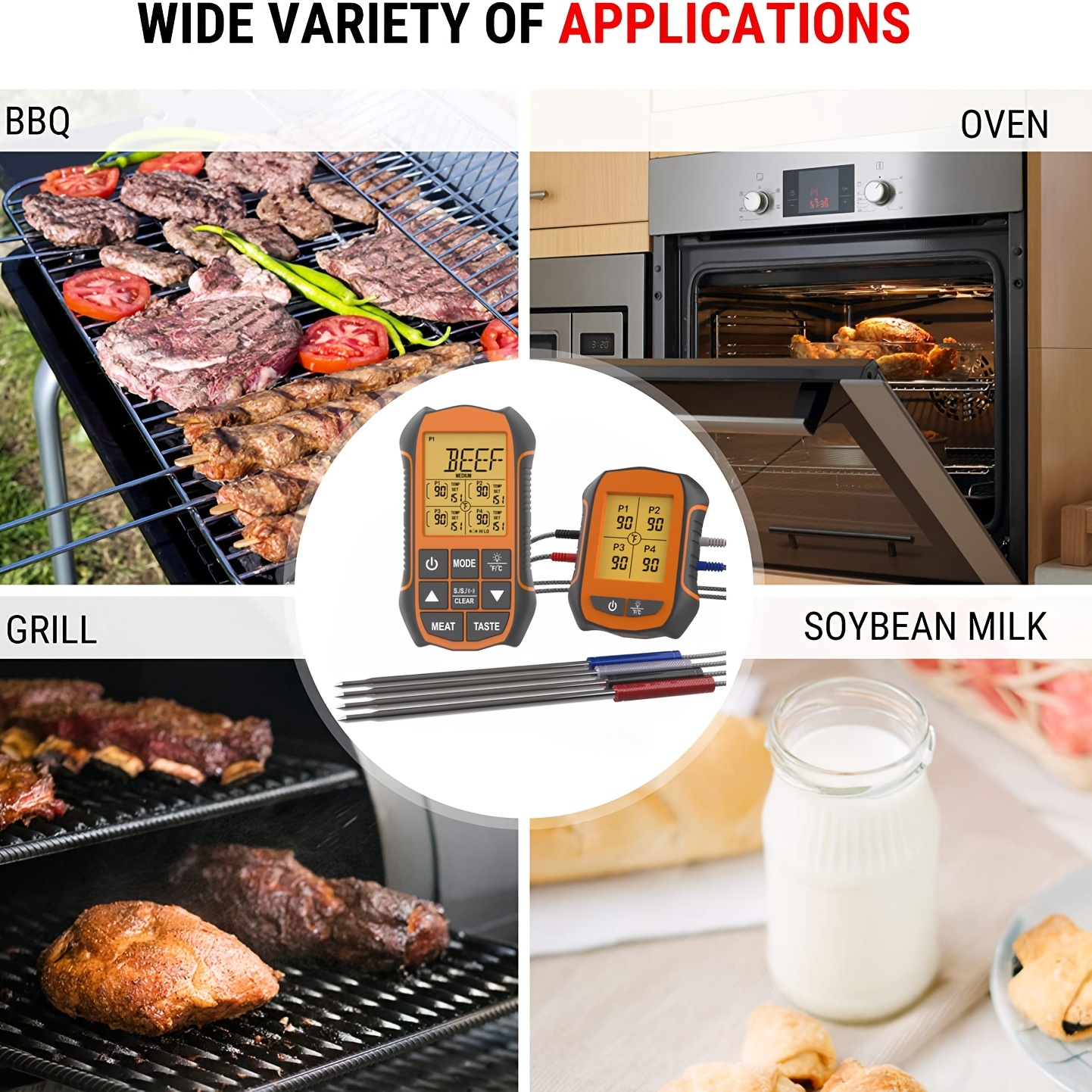 Digital Meat Thermometer for Cooking: Oven Probe Turkey Food Instant Read Temperature Thermometers - Grill Leave in Safe Deep Frying Smoker Fryer