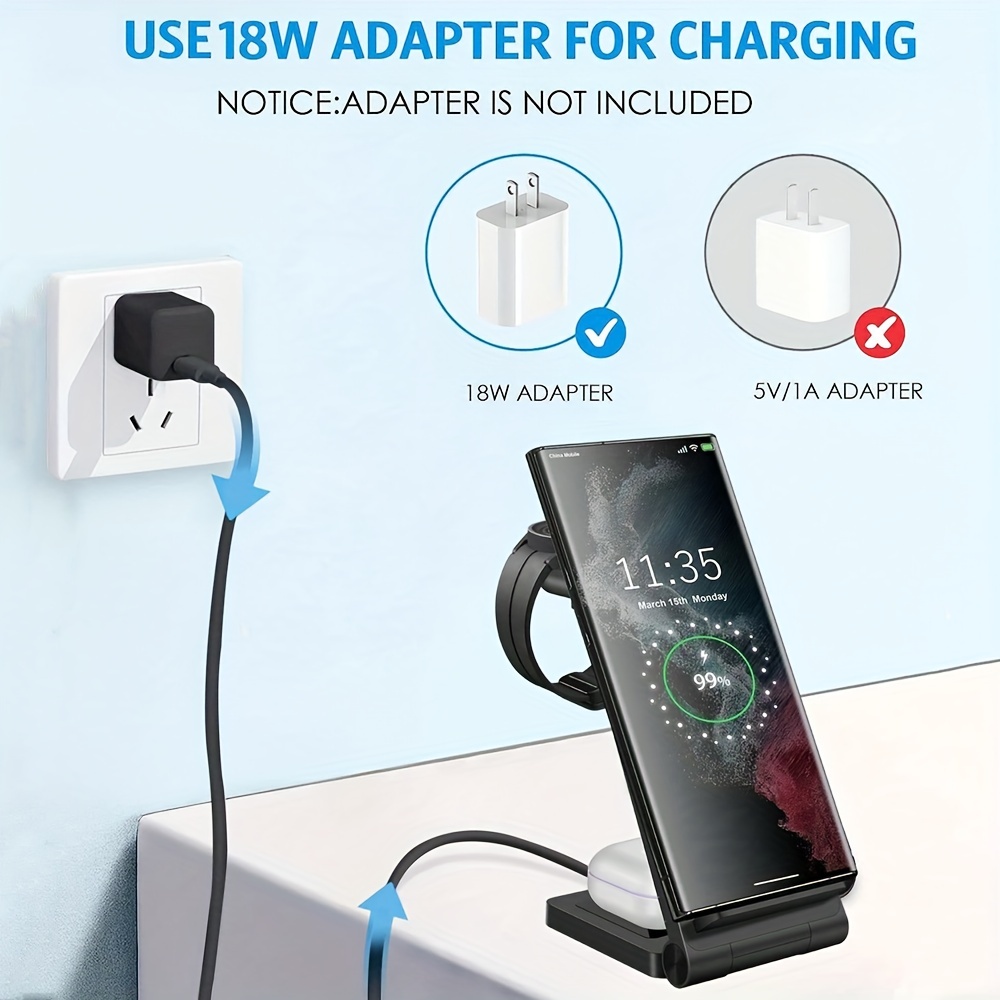 Chargeur Samsung 3 en 1 - chargeur sans fil - station de charge pour  smartphone, montre Samsung, écouteurs compatibles Qi - chargeur rapide