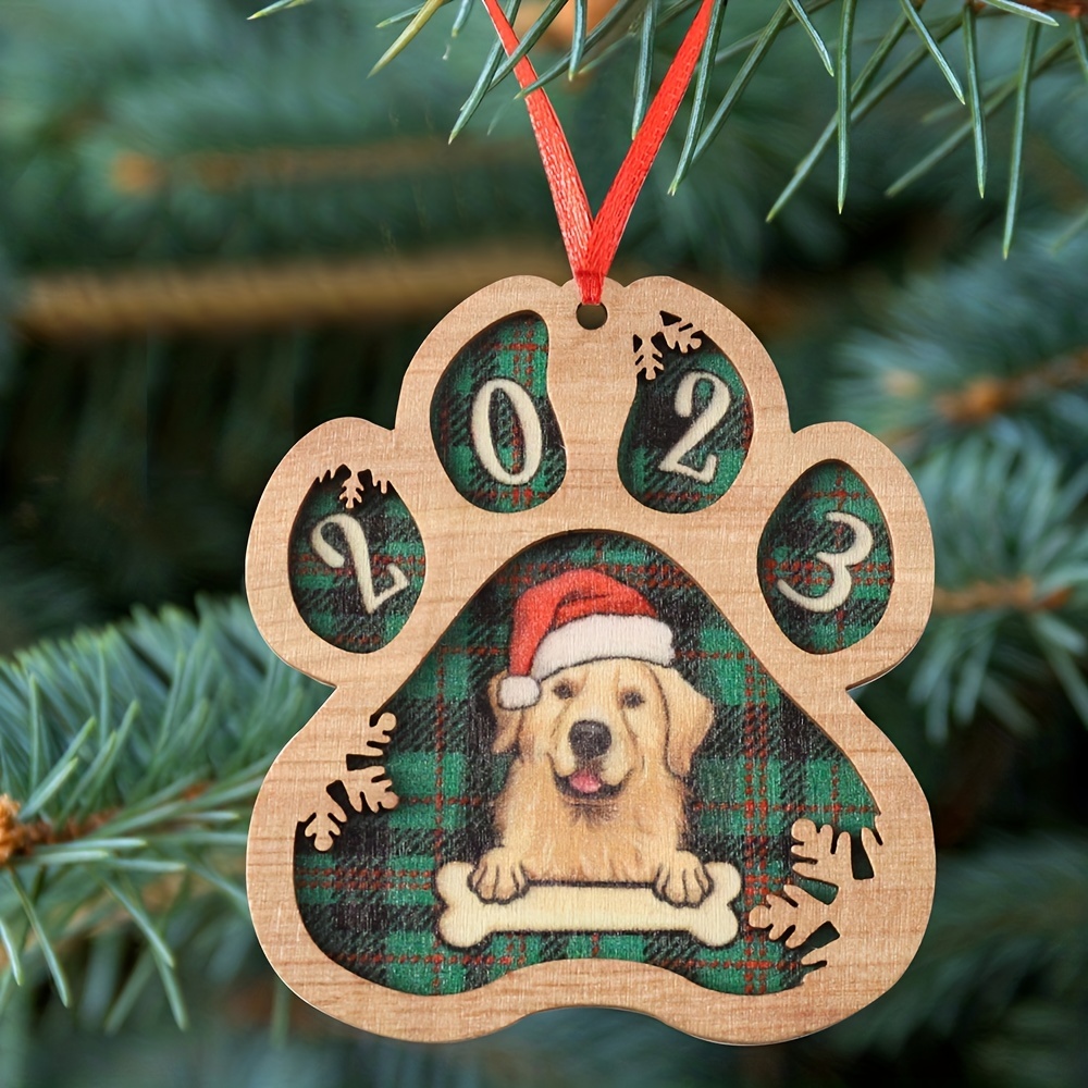 Santa Hat Dog Ornament Paw First Baby Christmas Custom Shape Wooden Or -  Unifury