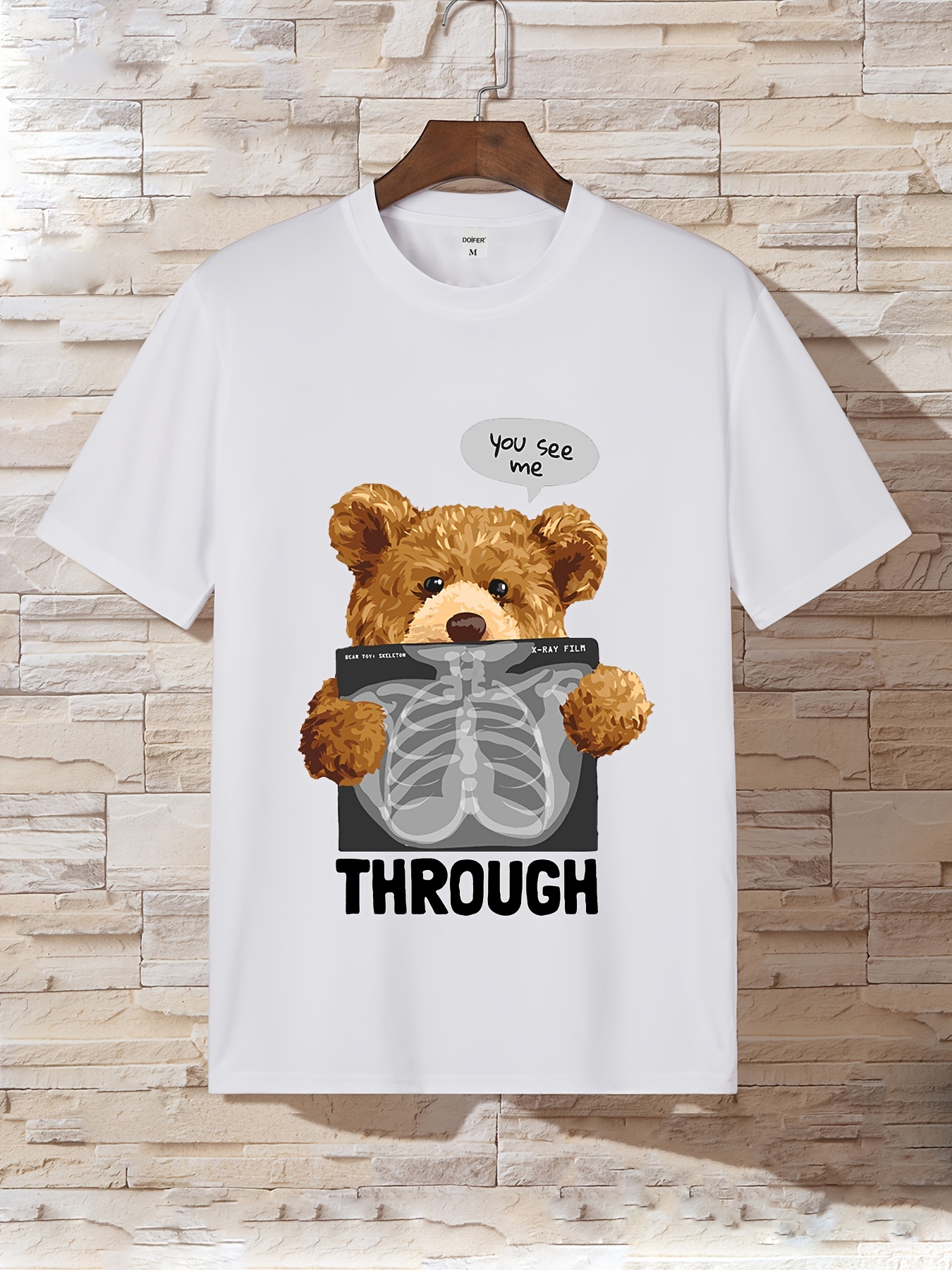 Men's Cartoon Bear X-ray Print Round Neck Short Sleeve T-shirt