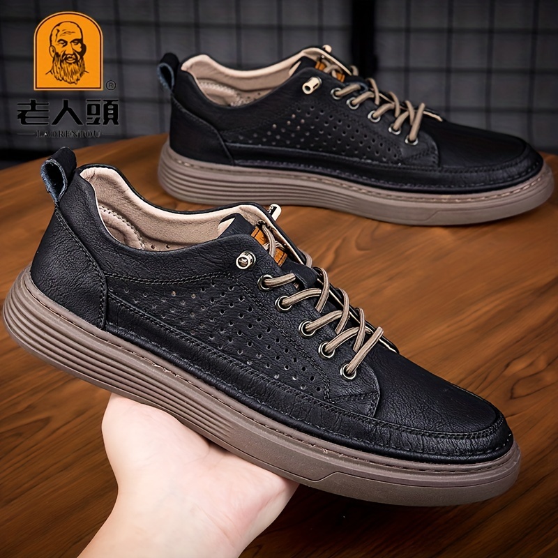 Laorentou Mens Trendy Lace Hollow Skate Shoes Wear Resistant Non