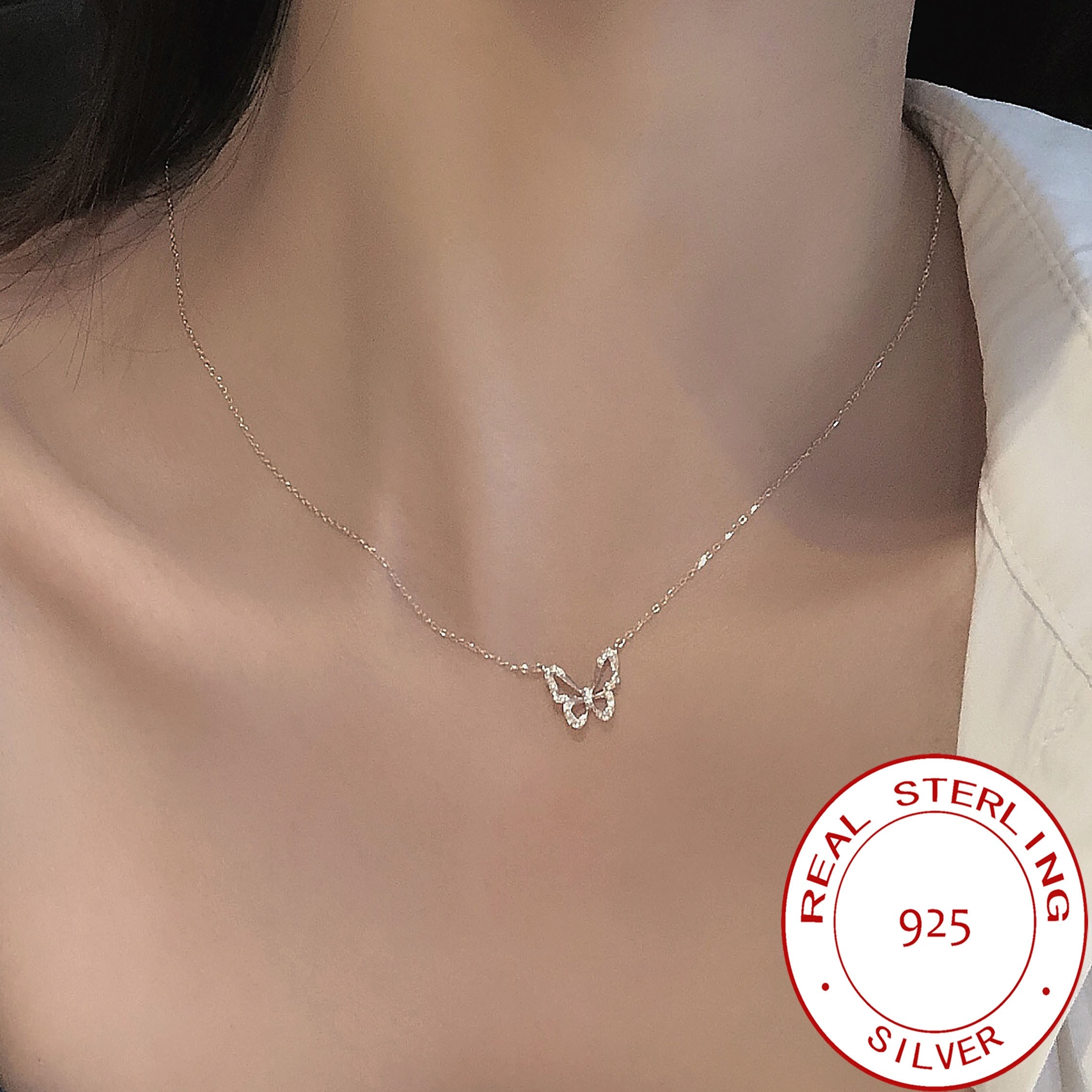 925 Sterling Silver Hypoallergenic Women's Necklace Butterfly Pendant  Clavicle Chain Neck Jewelry Gift