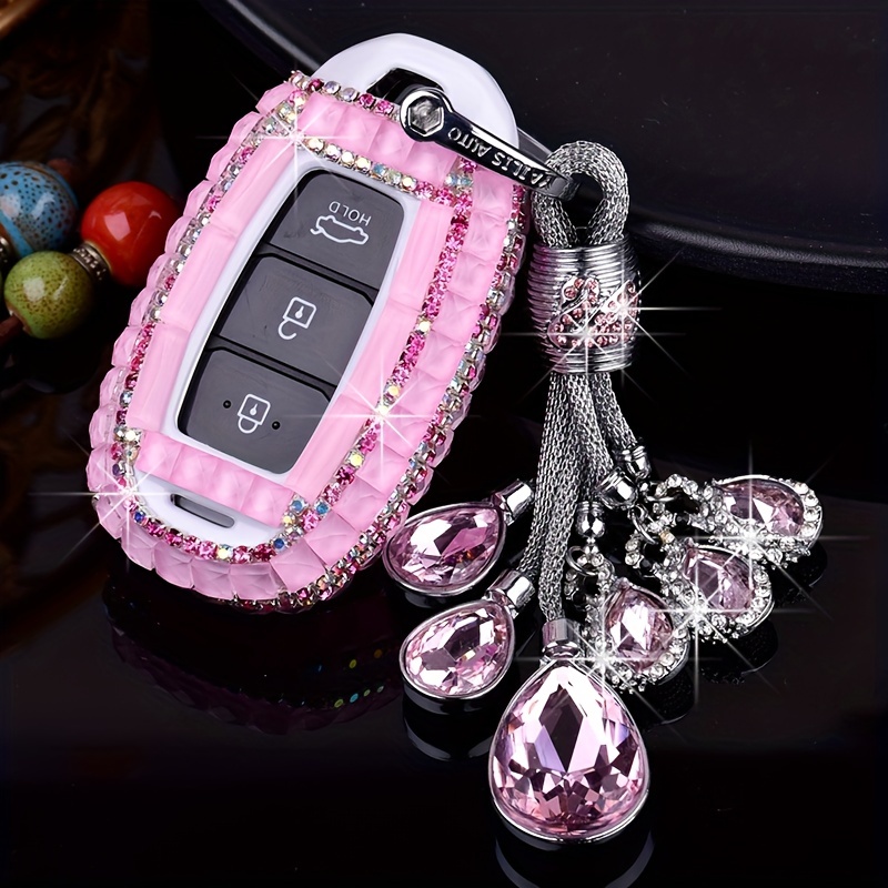 Audi Bling Car Key Leather Holder with Rhinestones- Pink/Purple